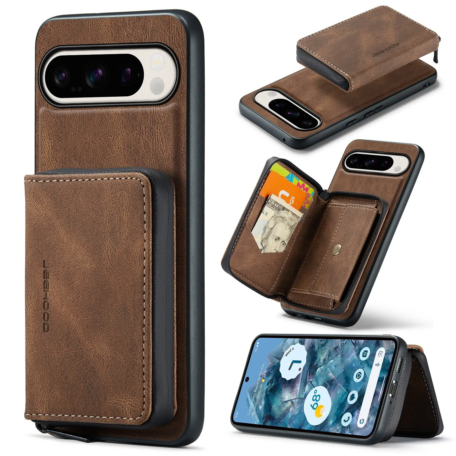 Detachable Magnetic Wallet Leather Case With Card Pocket For Google Pixel 9