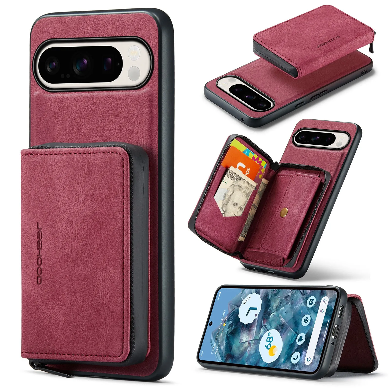 Detachable Magnetic Wallet Leather Case With Card Pocket For Google Pixel 9