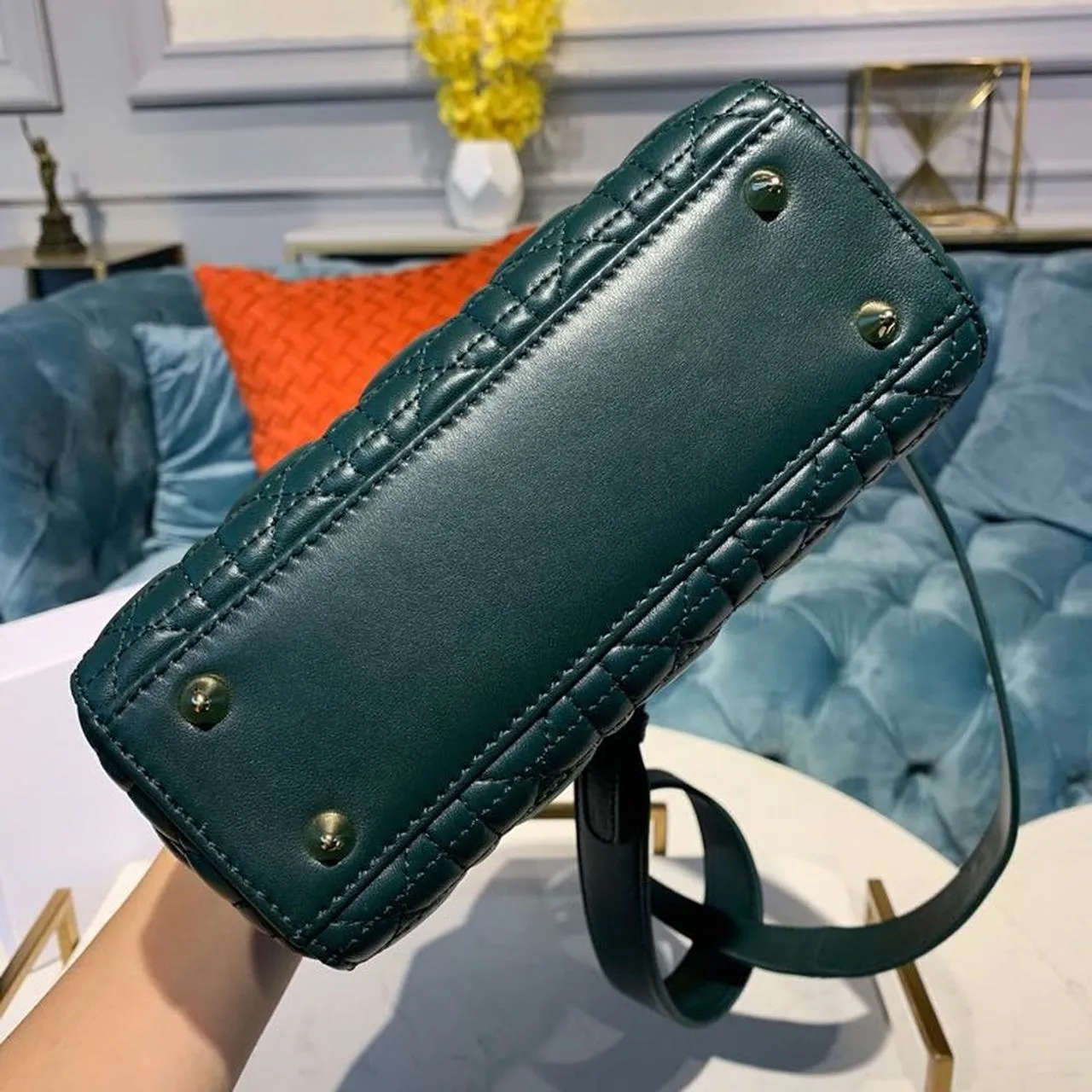 DI Small Lady Bag Gold Toned Hardware Forest Green For Women 8in/20cm CD