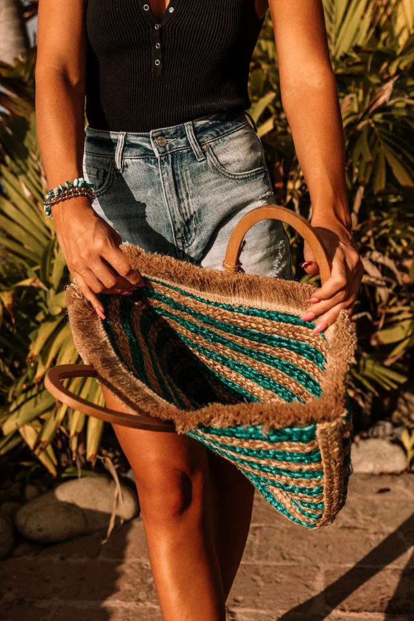 Dive Right In Woven Tote In Turquoise