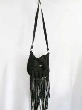 ECOTE suede FRINGE leather hobo satchel shoulder saddle bag BLACK hippie boho