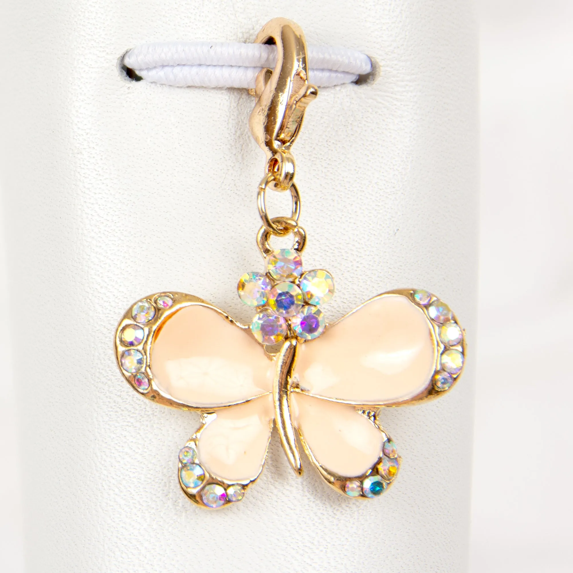 Enamel Butterfly Charm with AB Rhinestone Accents in White or Blush Pink