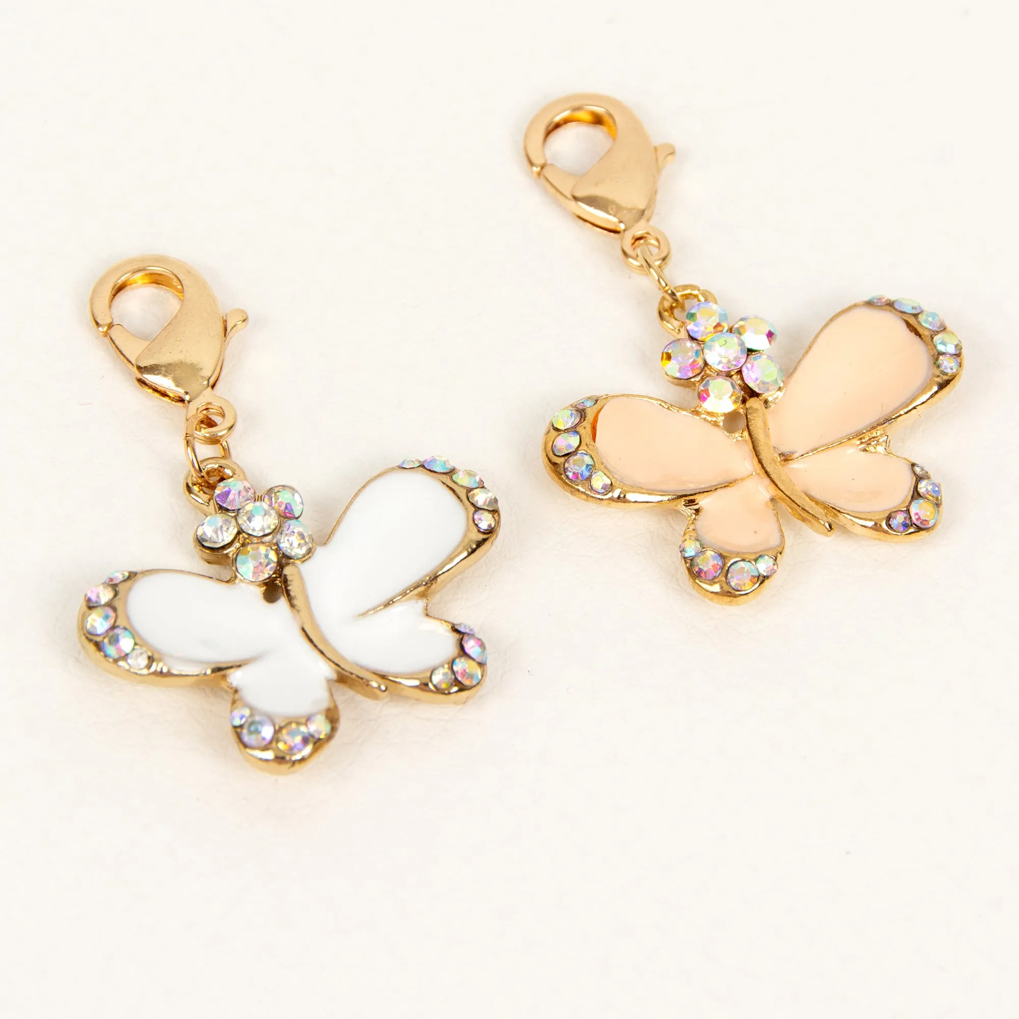 Enamel Butterfly Charm with AB Rhinestone Accents in White or Blush Pink