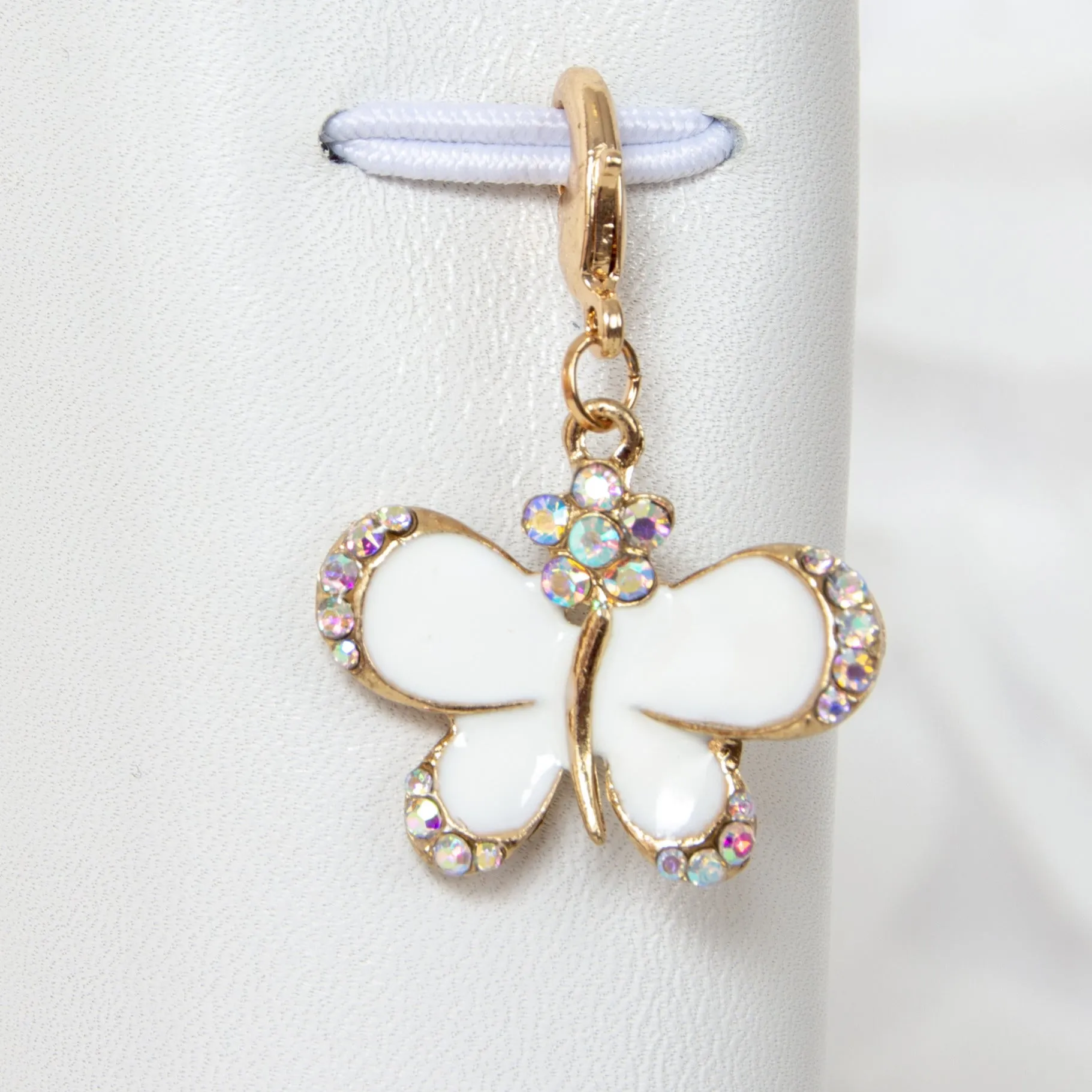 Enamel Butterfly Charm with AB Rhinestone Accents in White or Blush Pink