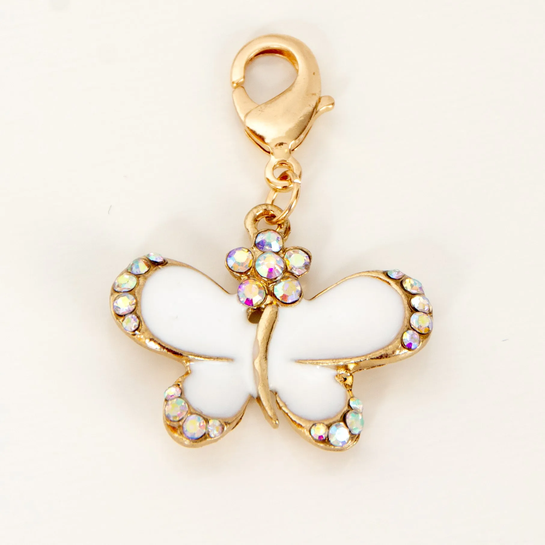 Enamel Butterfly Charm with AB Rhinestone Accents in White or Blush Pink