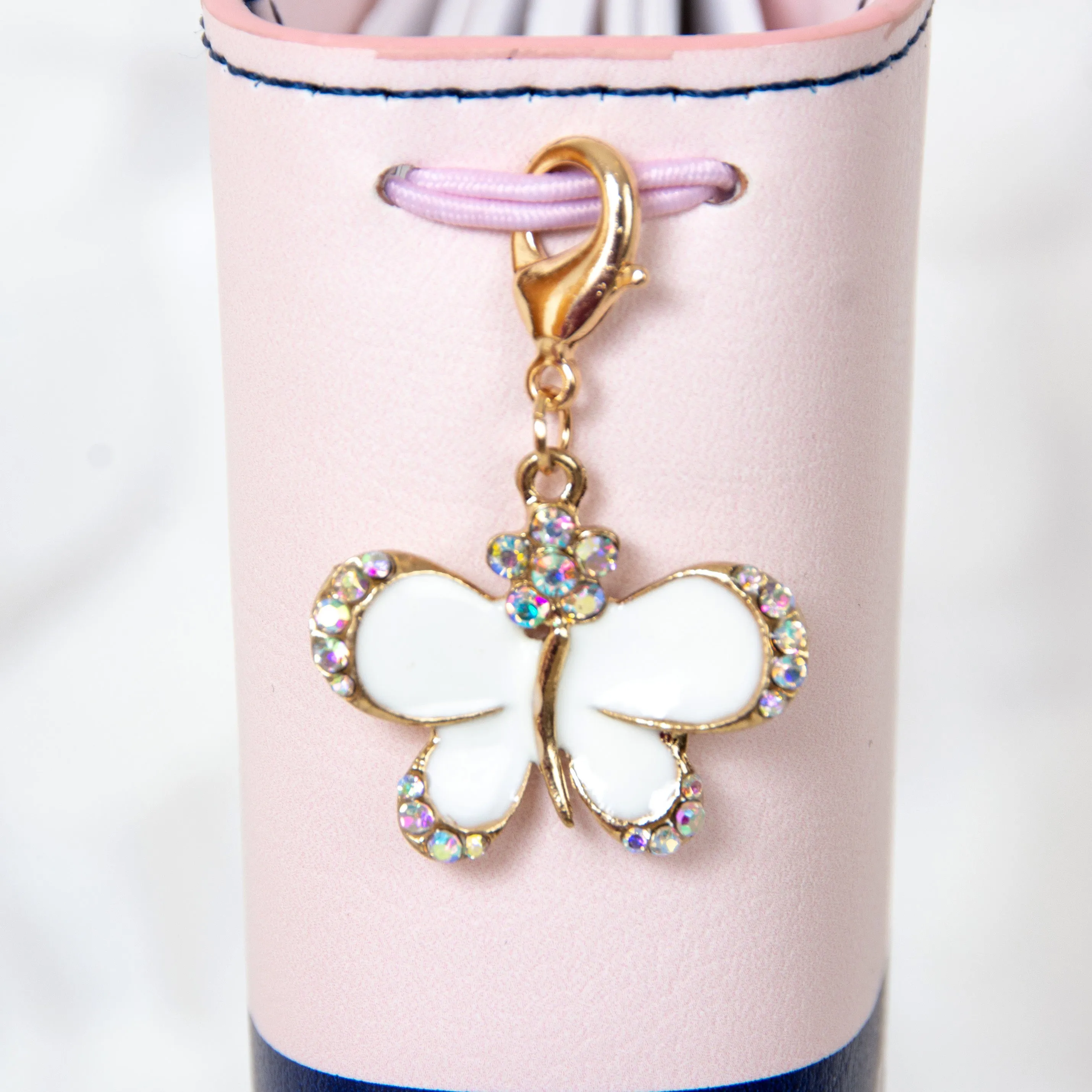 Enamel Butterfly Charm with AB Rhinestone Accents in White or Blush Pink