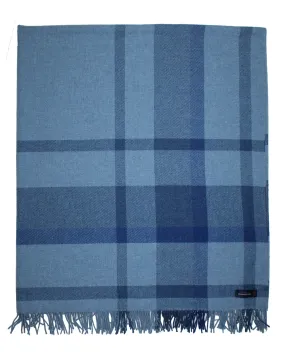 Ermenegildo Zegna Throw Blanket Blue Plaid Design Wool Alpaca Cashmere SALE