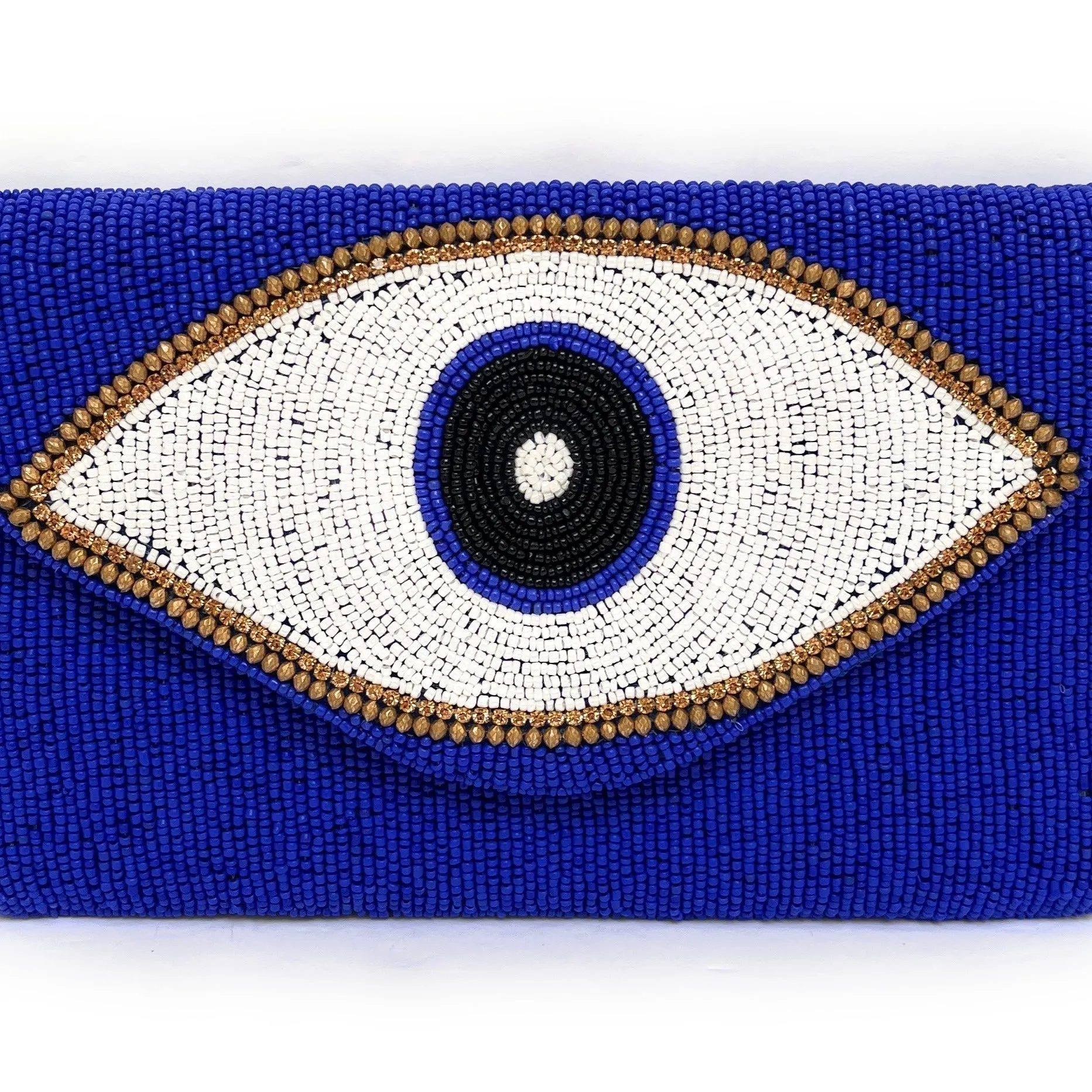 Evil Eye Beaded Clutch Purse (Royal Blue)