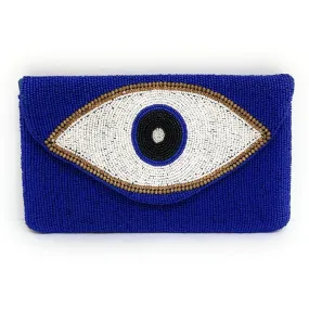 Evil Eye Beaded Clutch Purse (Royal Blue)