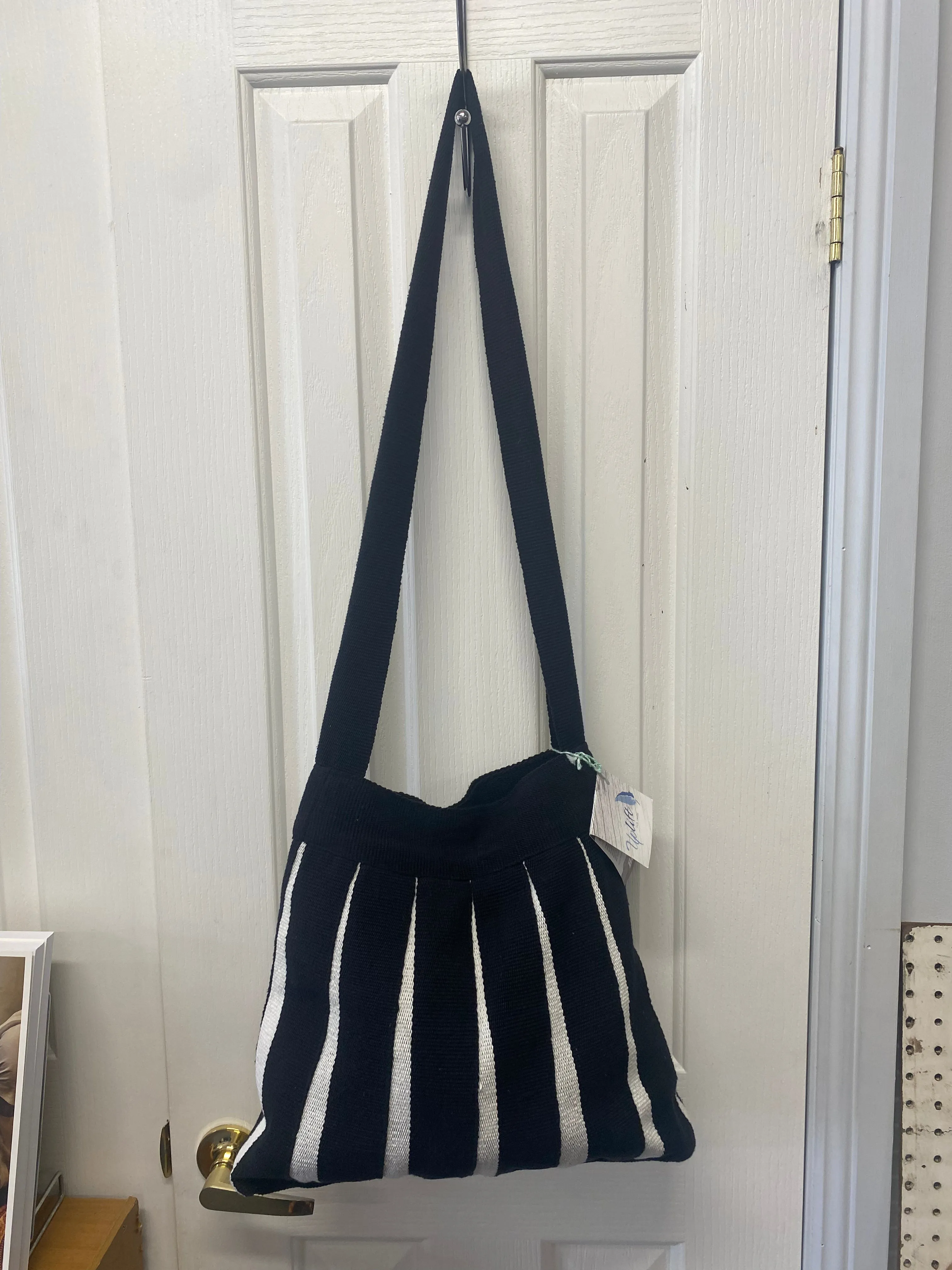 Fair Trade Long Handled Handbag - Black and White (Wide)