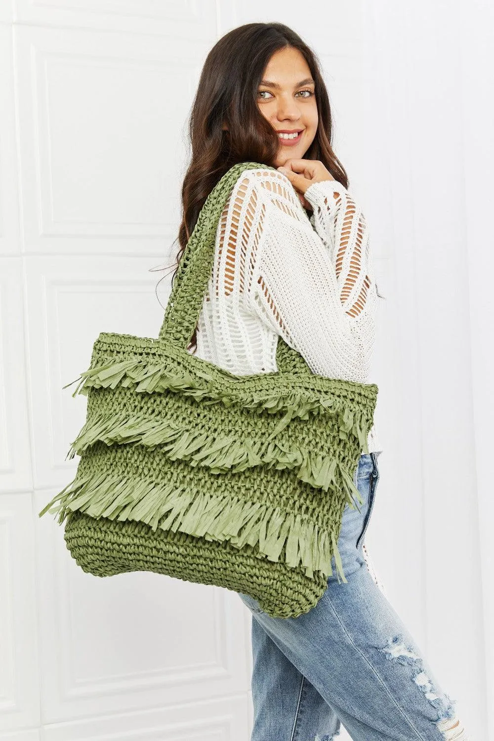 Fame The Last Straw Fringe Straw Tote Bag