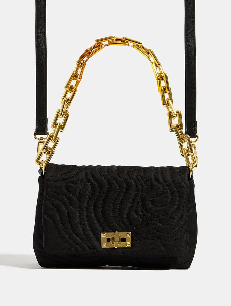 Farah Black Swirl Quilt Shoulder Bag