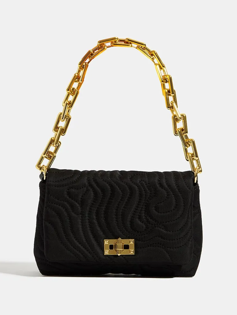 Farah Black Swirl Quilt Shoulder Bag