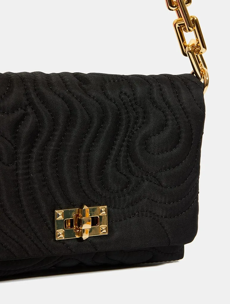 Farah Black Swirl Quilt Shoulder Bag