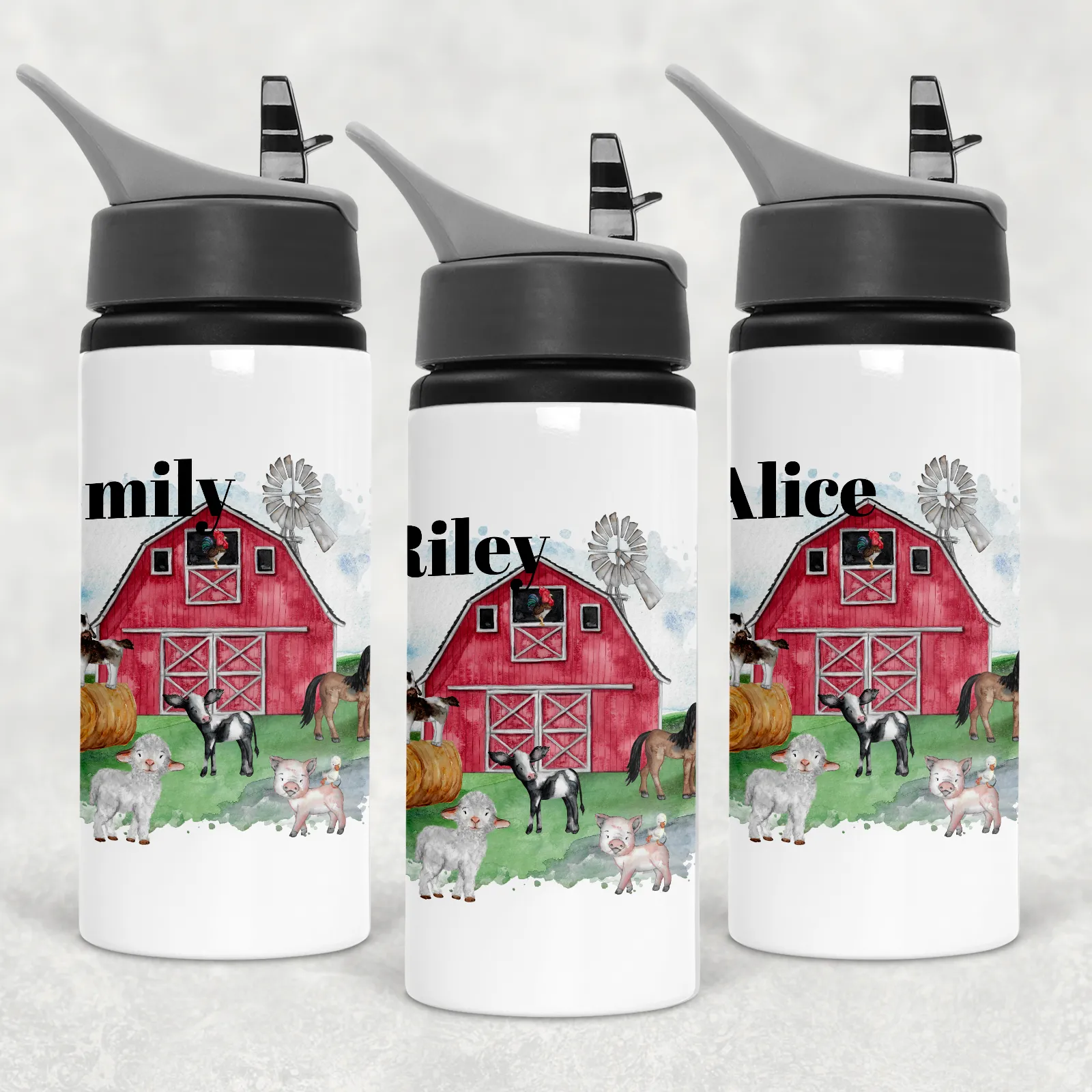 Farm Personalised Aluminium Straw Water Bottle 650ml