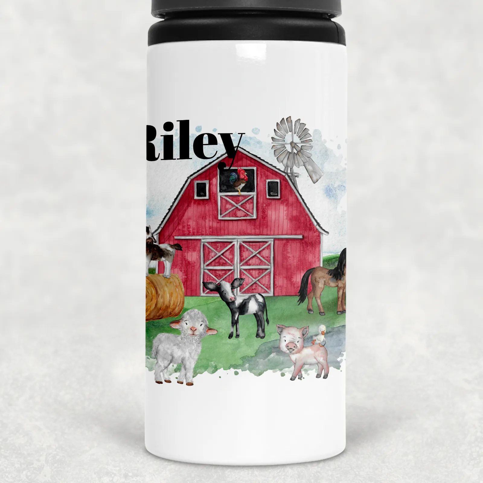 Farm Personalised Aluminium Straw Water Bottle 650ml