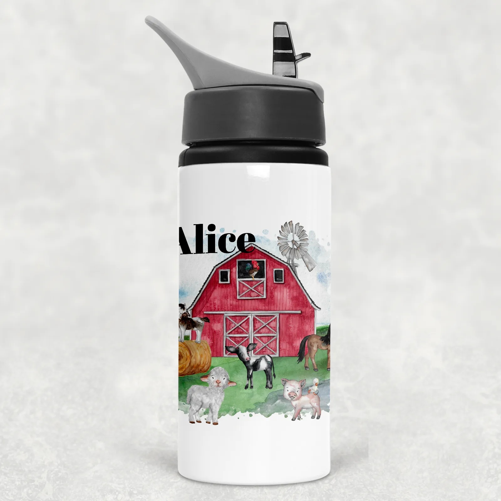 Farm Personalised Aluminium Straw Water Bottle 650ml