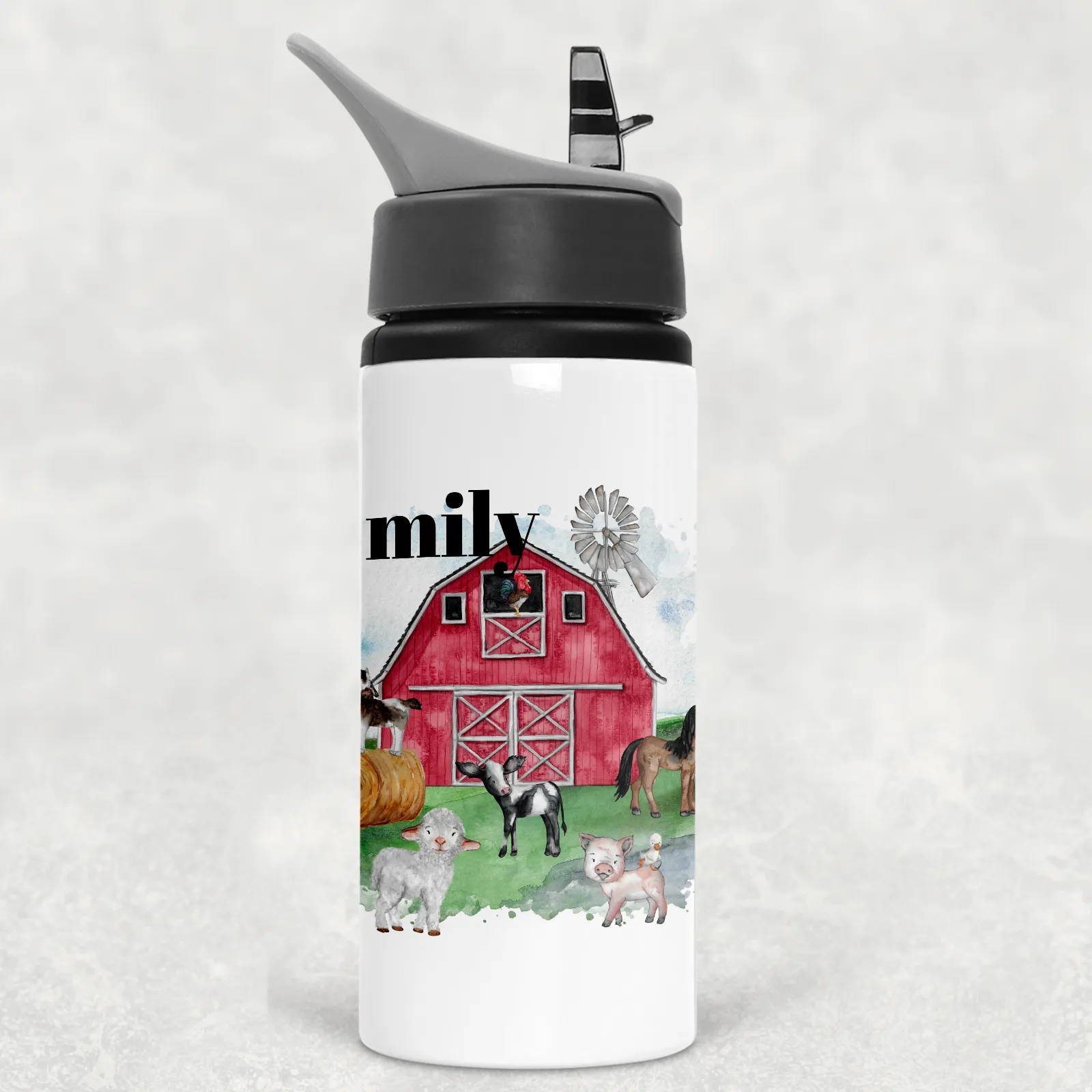 Farm Personalised Aluminium Straw Water Bottle 650ml