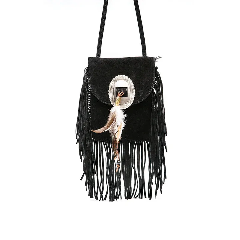 Fringe and Feather Tasselled Shoulder Bag