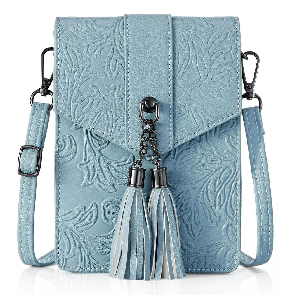 Fringe decorated orchid embossed Shoulder Bag