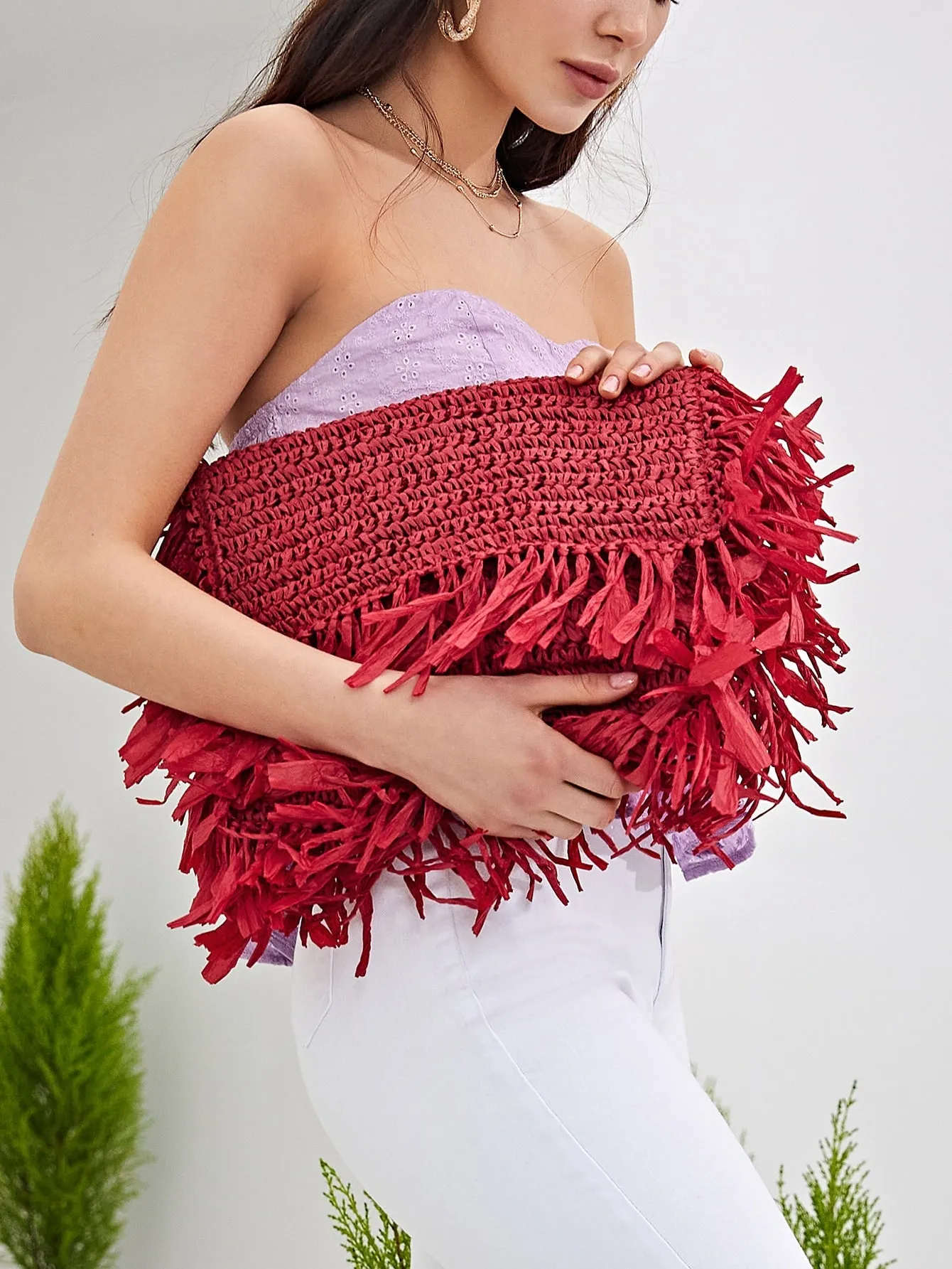 Fringe Trim Clutch Bag