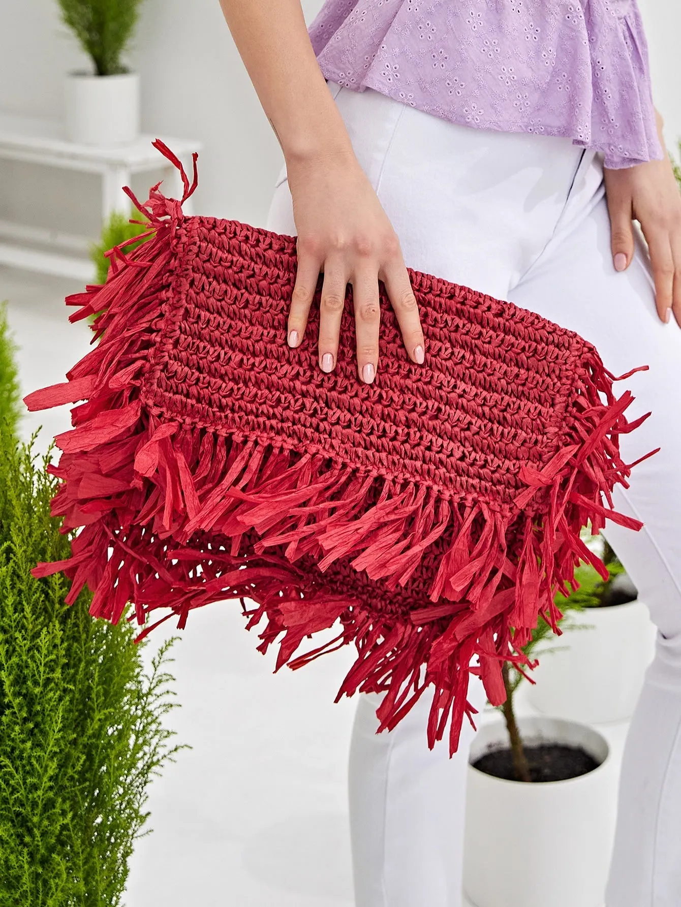 Fringe Trim Clutch Bag