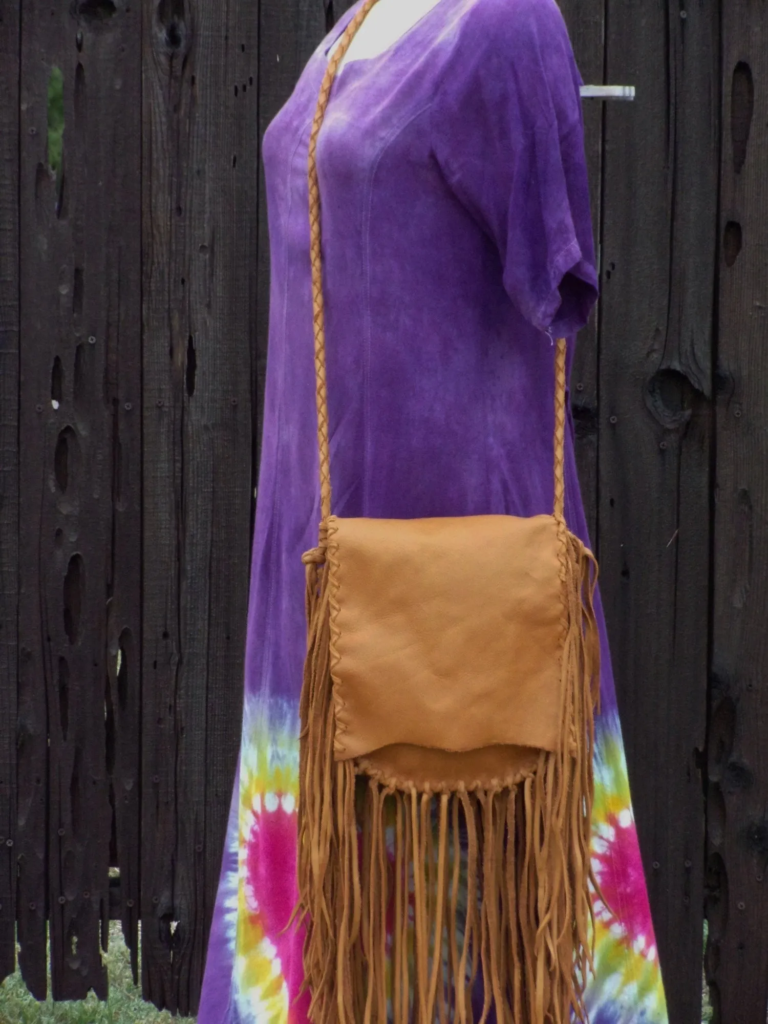 Fringed boho leather handbag, gypsy style bag