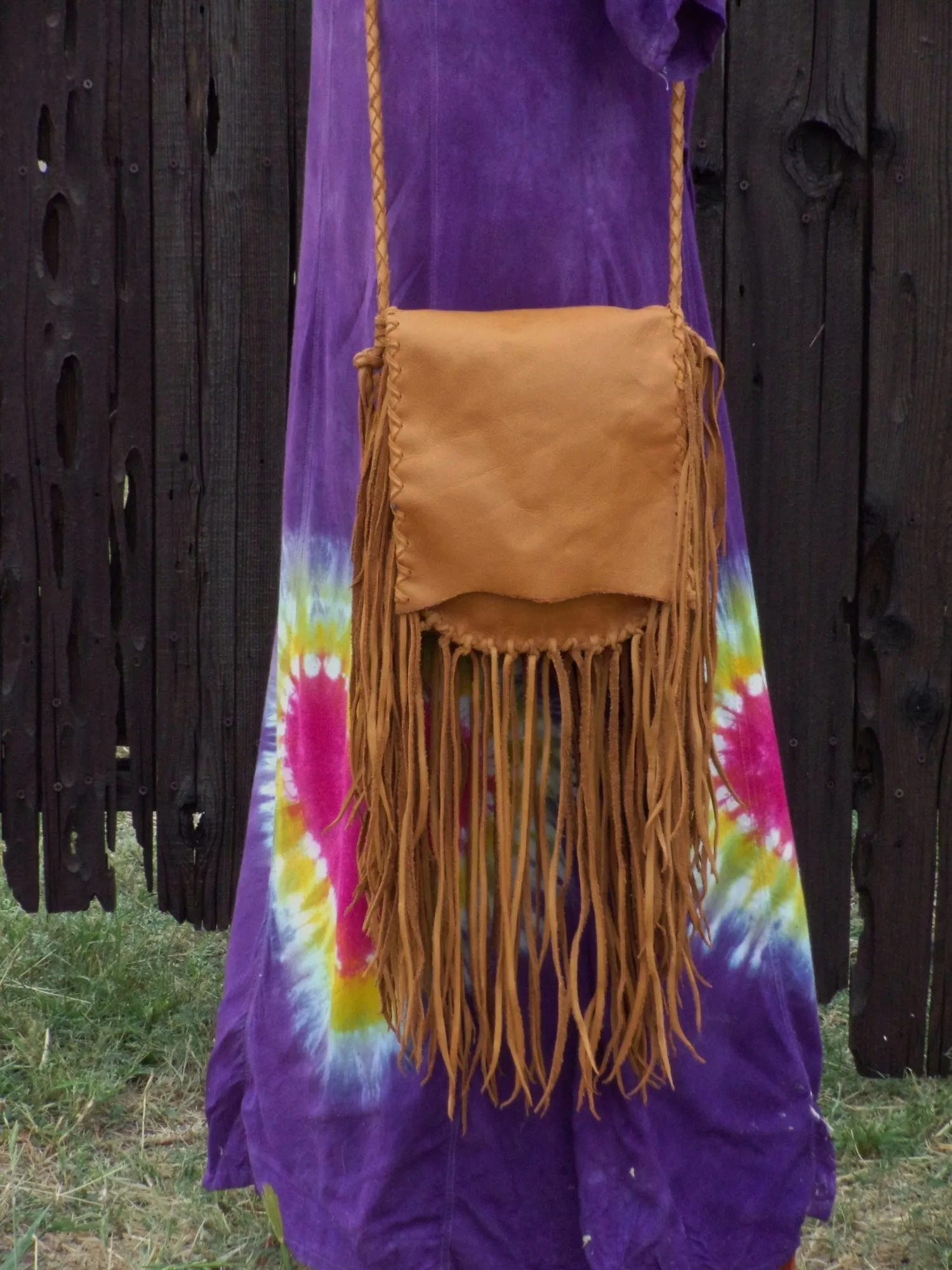 Fringed boho leather handbag, gypsy style bag