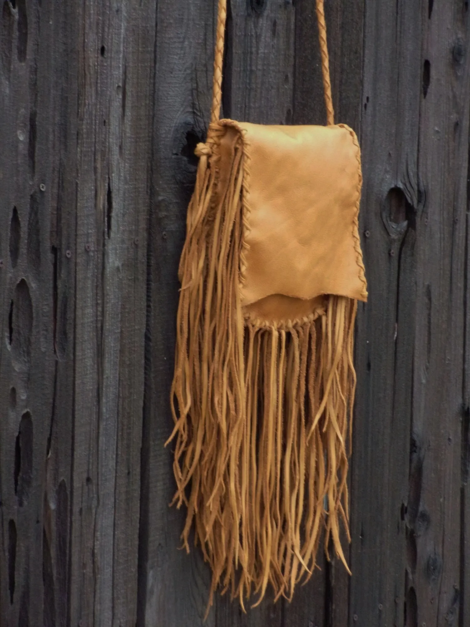 Fringed boho leather handbag, gypsy style bag