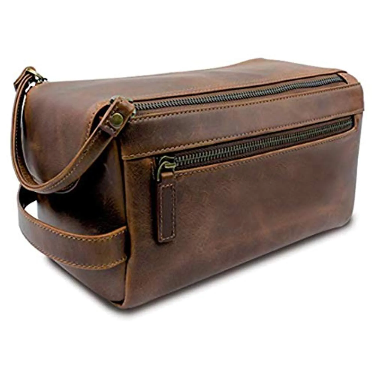 Genuine Buffalo Leather Unisex Toiletry Bag Travel Dopp Kit Grooming and Shaving Kit for Men Women