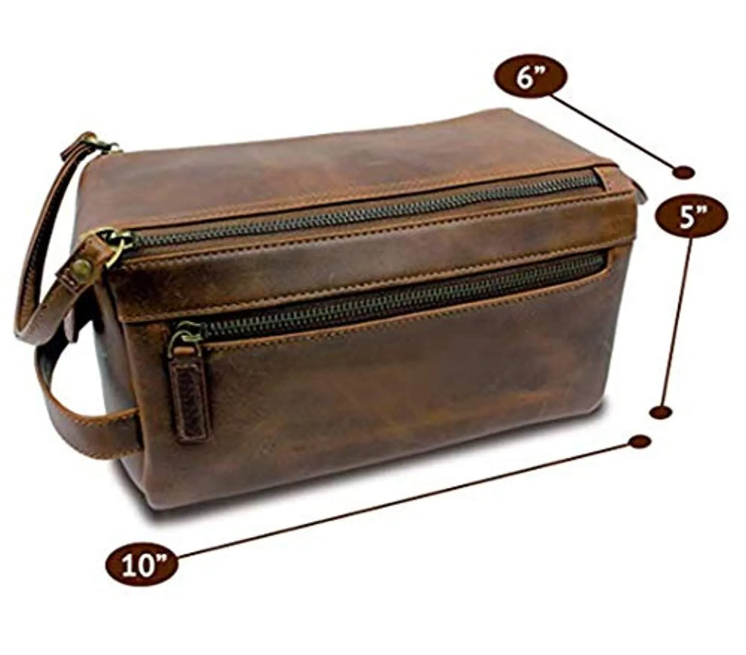 Genuine Buffalo Leather Unisex Toiletry Bag Travel Dopp Kit Grooming and Shaving Kit for Men Women