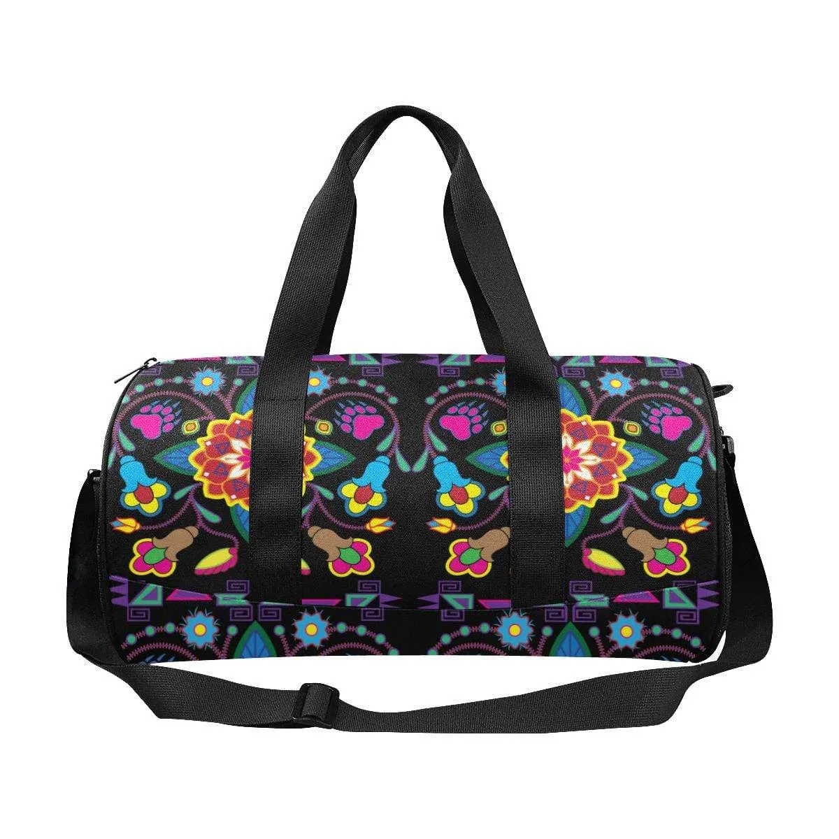 Geometric Floral Winter - Black Duffle Bag