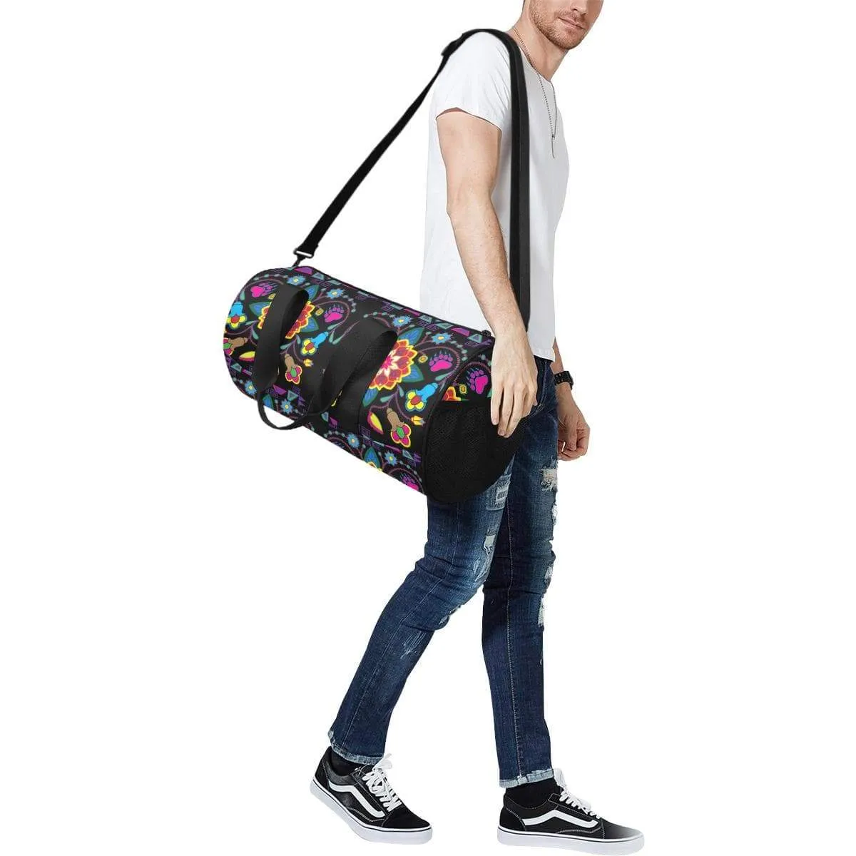 Geometric Floral Winter - Black Duffle Bag