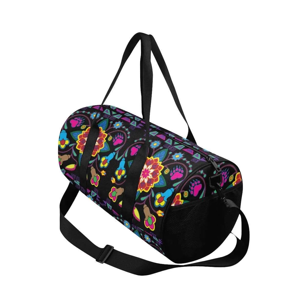 Geometric Floral Winter - Black Duffle Bag