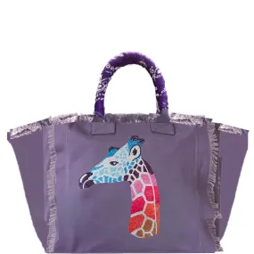 Giraffe Crystal Fringe Canvas Bag