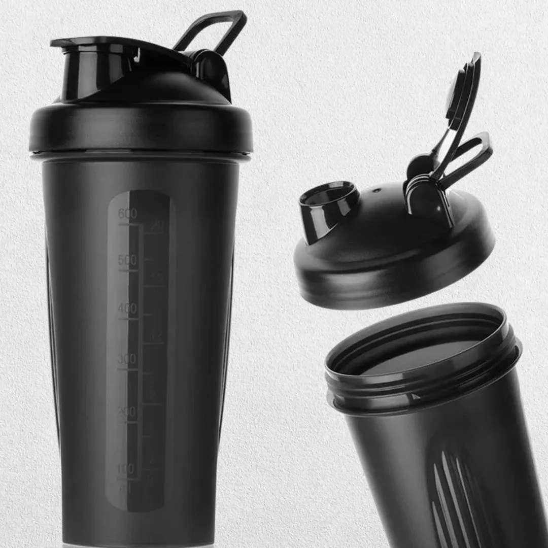 GPW Black 600ml Portable Leak-Proof Protein Shaker Bottle for Fitness