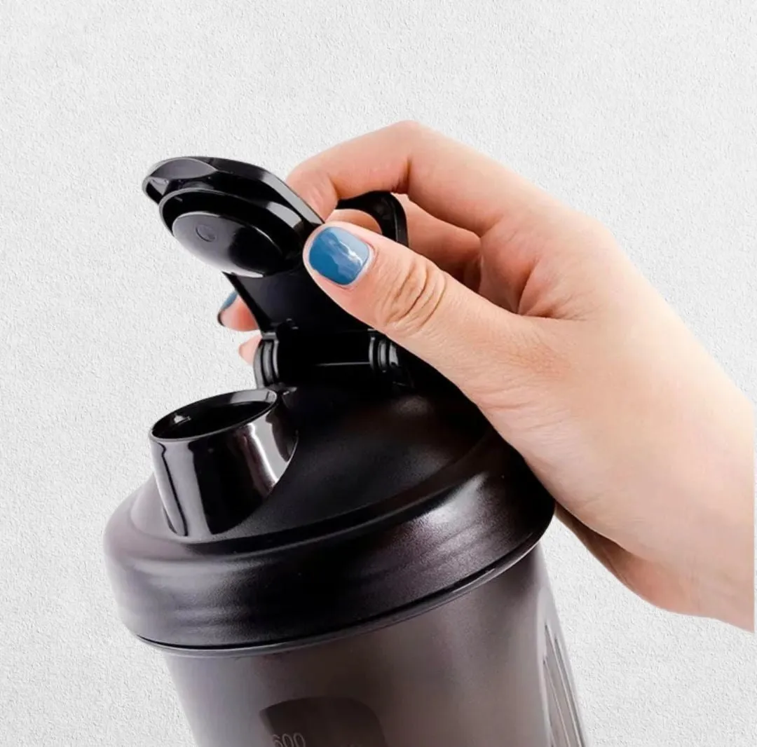 GPW Black 600ml Portable Leak-Proof Protein Shaker Bottle for Fitness