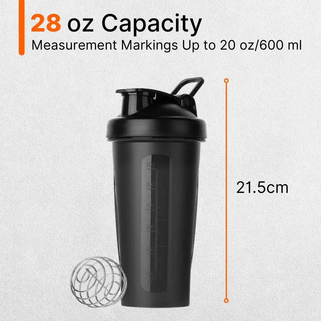 GPW Black 600ml Portable Leak-Proof Protein Shaker Bottle for Fitness