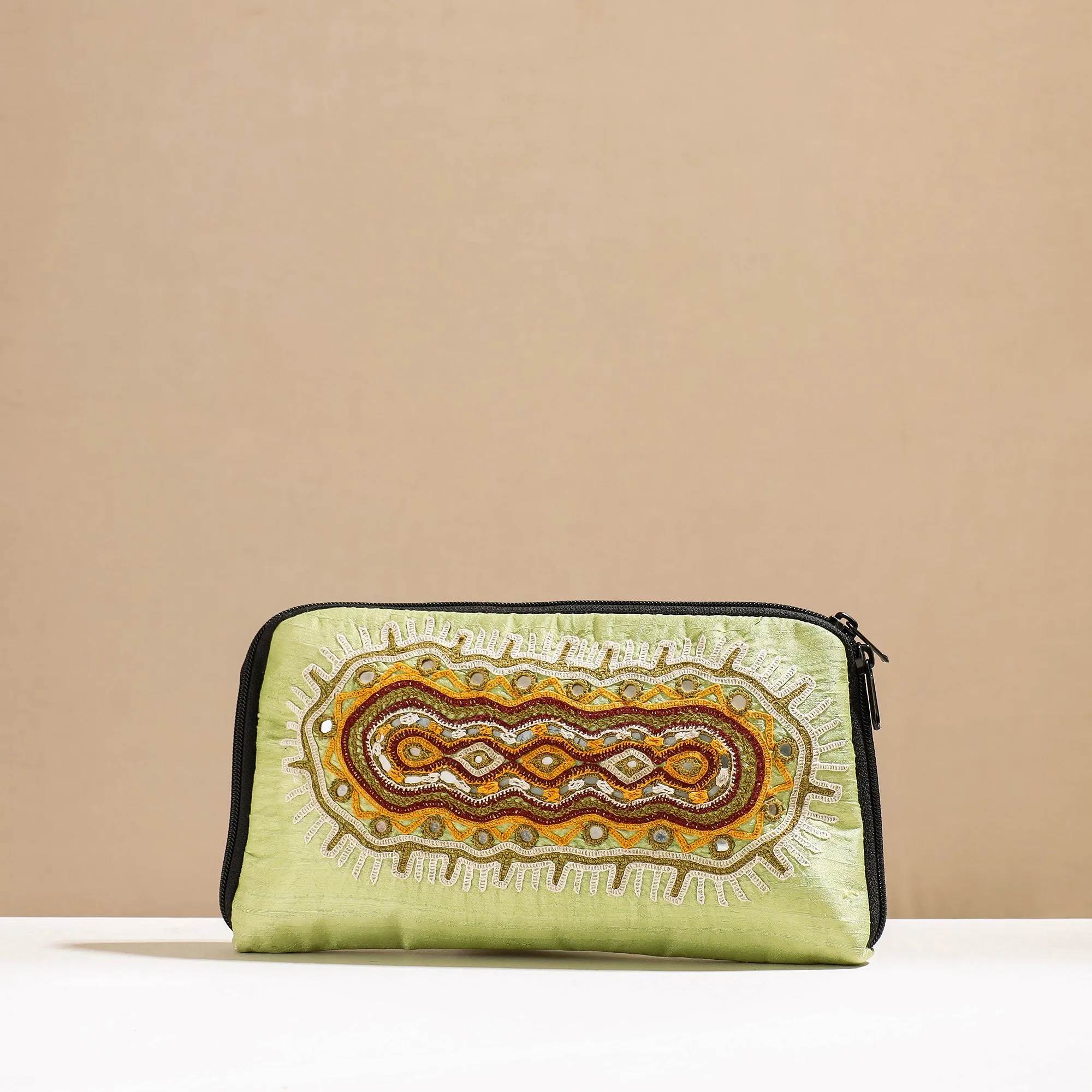 Green - Kala Raksha Rabari Hand Embroidery Toiletry Pouch