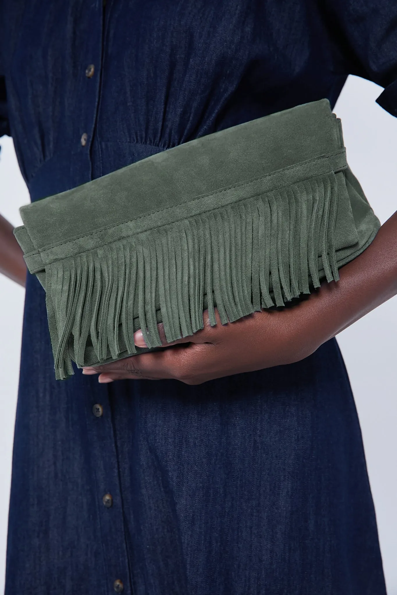 Green Suede Miller Clutch