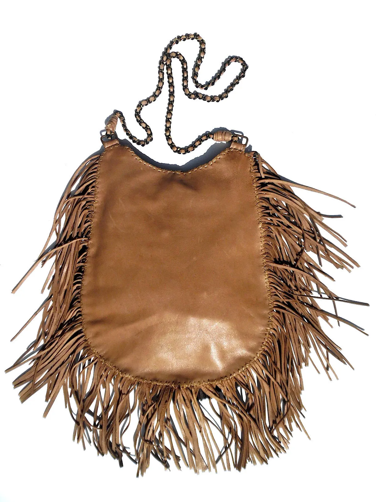 Hand Woven Leather Shoulder Cross Body Bag with Contrast Tassel