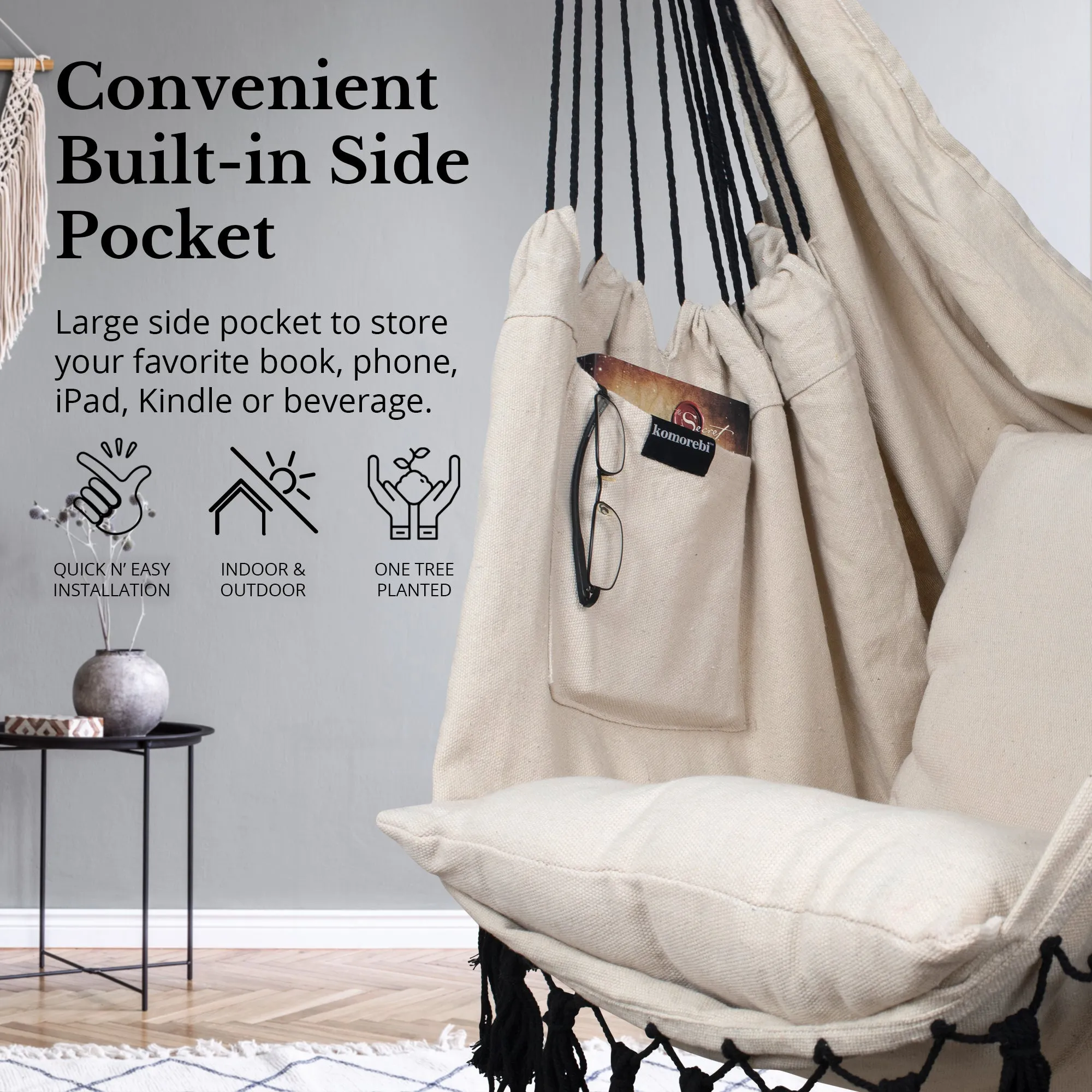 Hanging Hammock Chair (Ivory & Black)