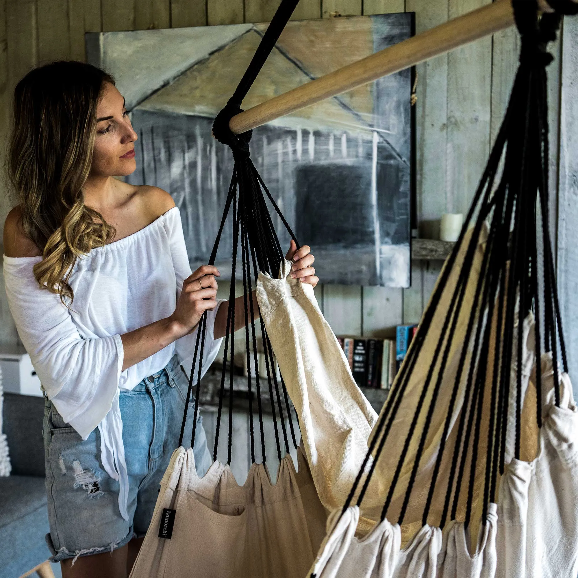 Hanging Hammock Chair (Ivory & Black)