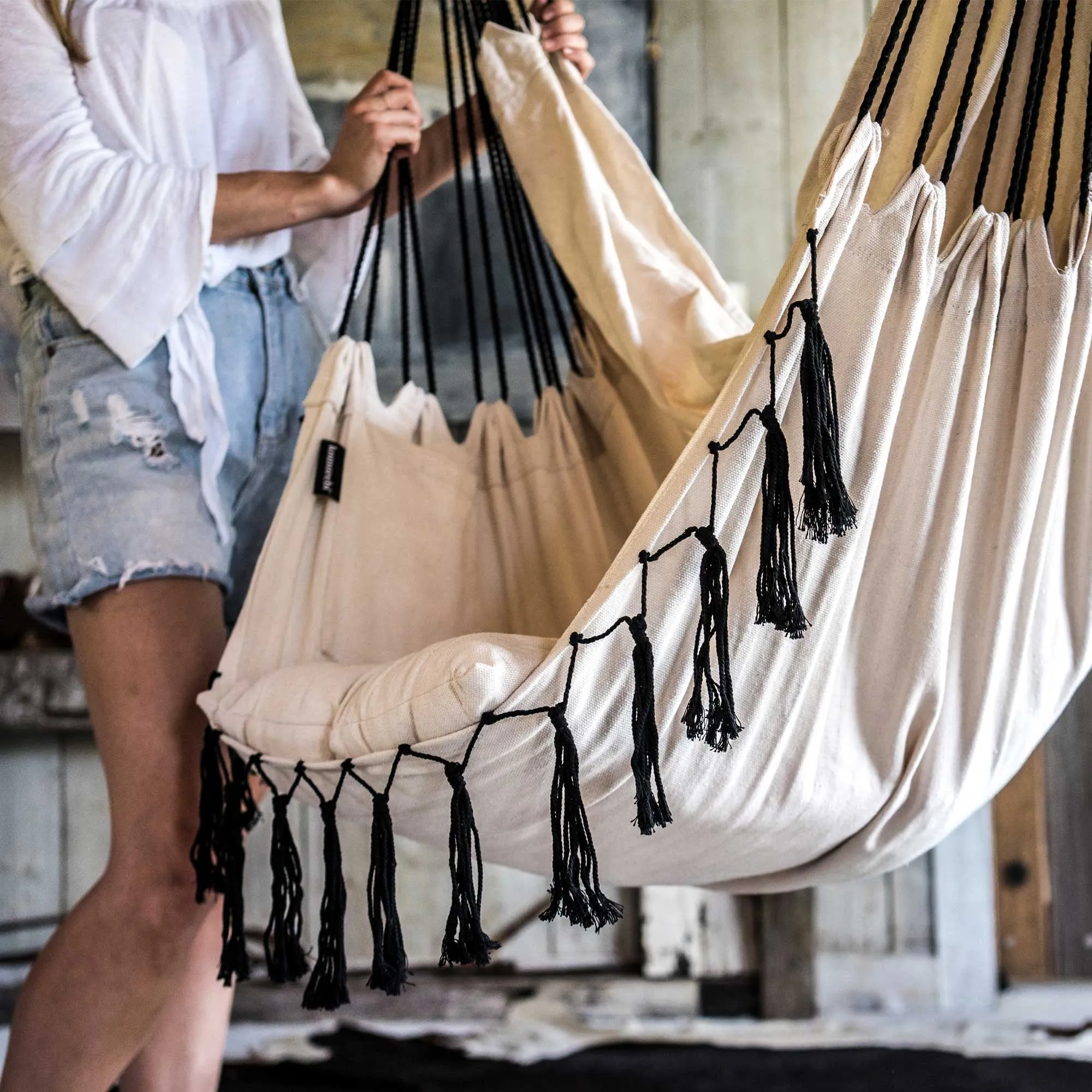 Hanging Hammock Chair (Ivory & Black)