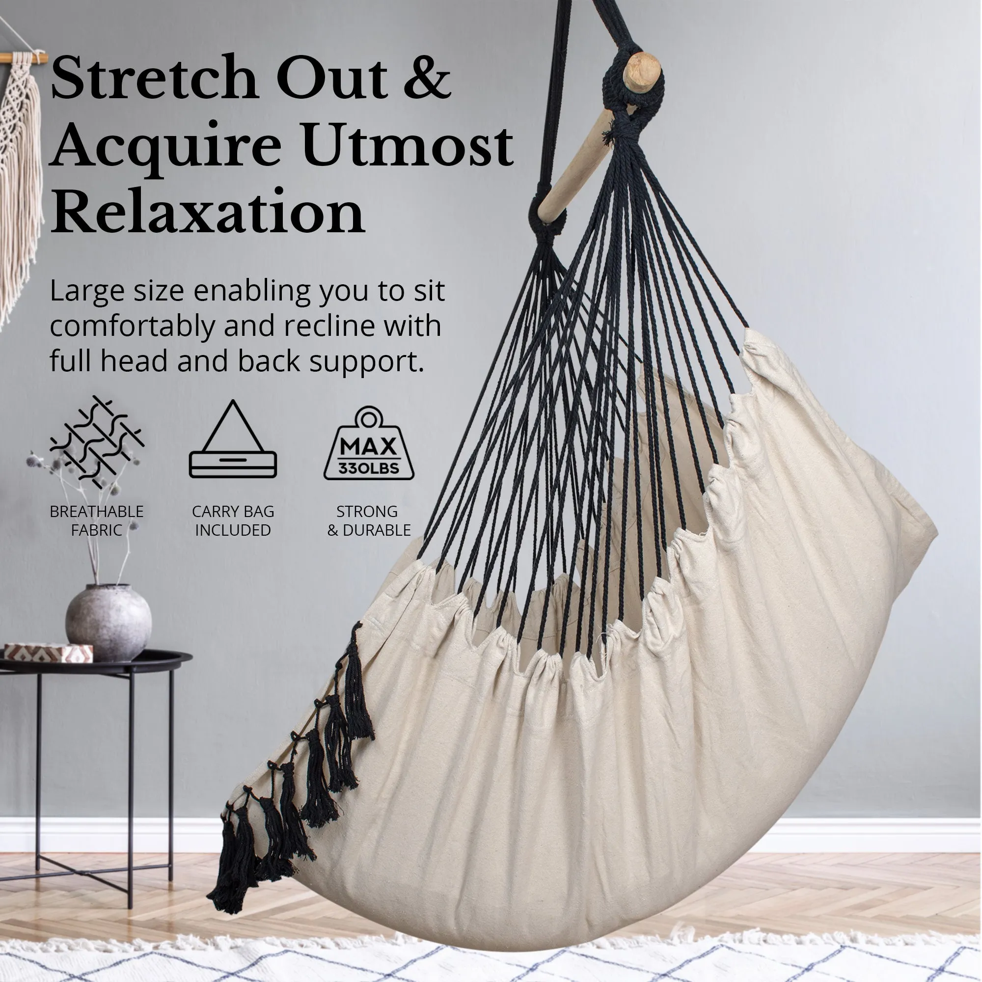 Hanging Hammock Chair (Ivory & Black)