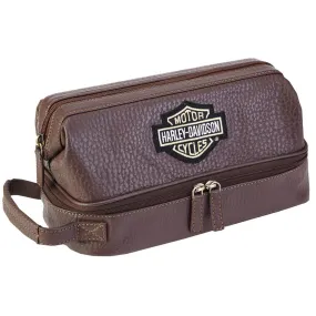 Harley-Davidson Deluxe Top Grain Bar & Shield Leather Toiletry Kit 99509 Brown