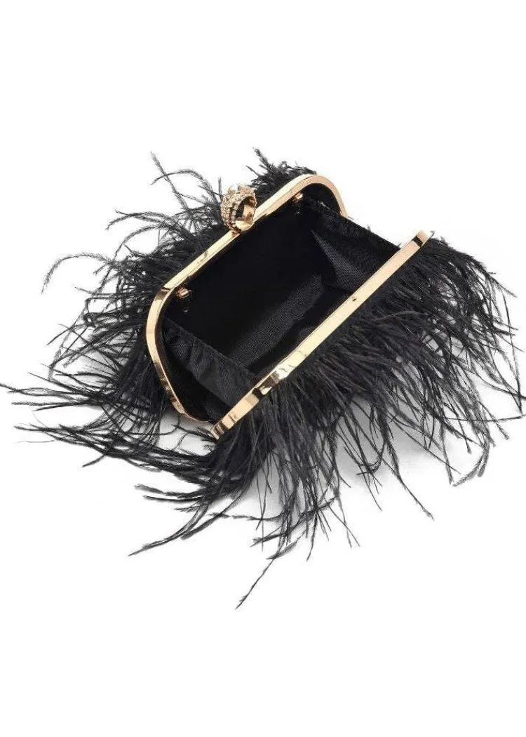 Harlow Feather Evening Bag: Black