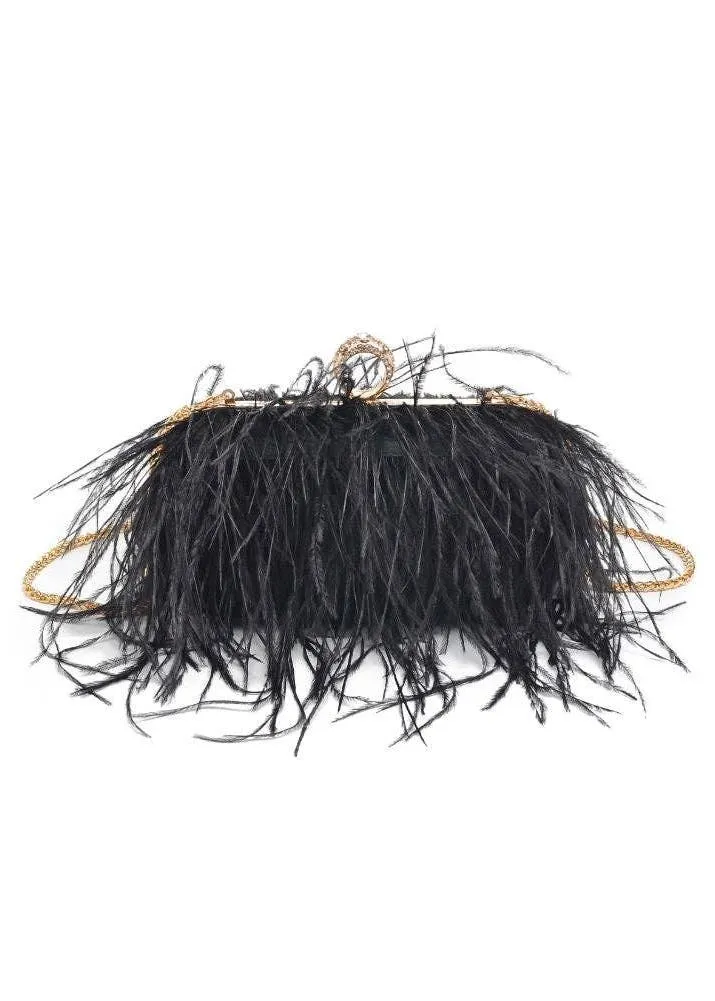 Harlow Feather Evening Bag: Black