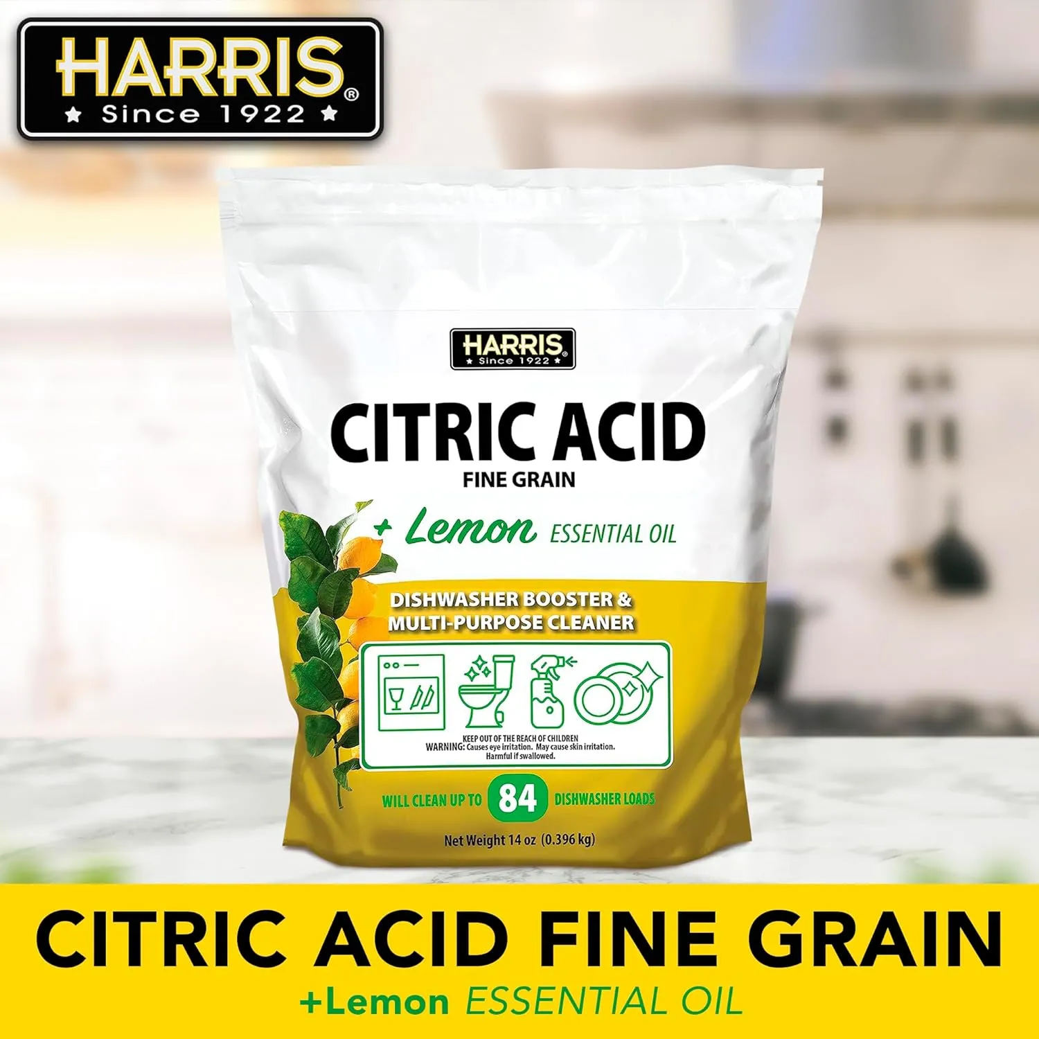 Harris Citric Acid Dishwasher Booster and Multipurpose Cleaner, 14oz, Cleans 84 Dishwasher Loads, with Scoop Included