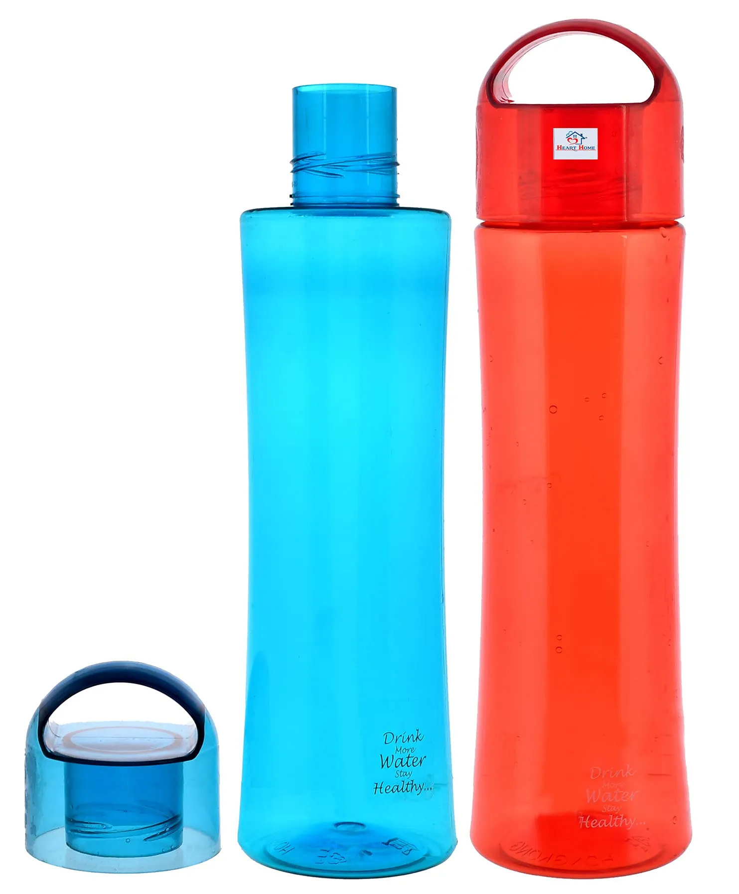 Heart Home Plastic Water Bottle- 1 Litre, Pack of 2 (Red & Blue)